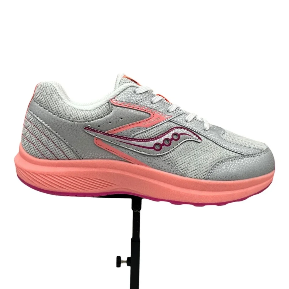 Saucony Cohesion Youth Girls Running Shoe Size 7 (Fits like 6) Wide Silver Coral